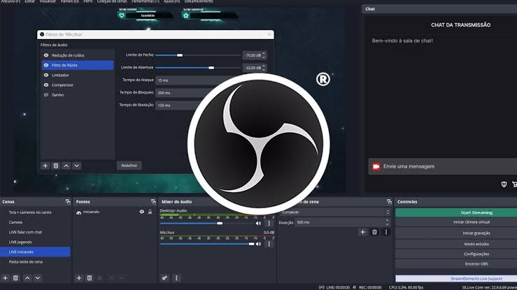 configuração de áudio no OBS Studio